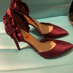 Burgundy ruffle heels
